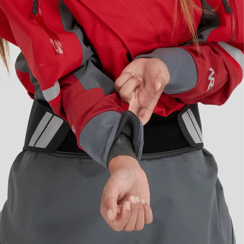 2024 NRS Women's Navigator GORE-TEX Pro Kayaking Dry Suit in Red-11