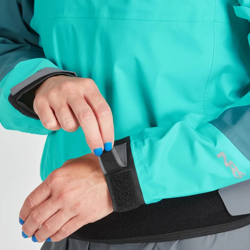 2024 NRS Womens Helium Breathable Twin Waist Splash Jacket in Aqua-3