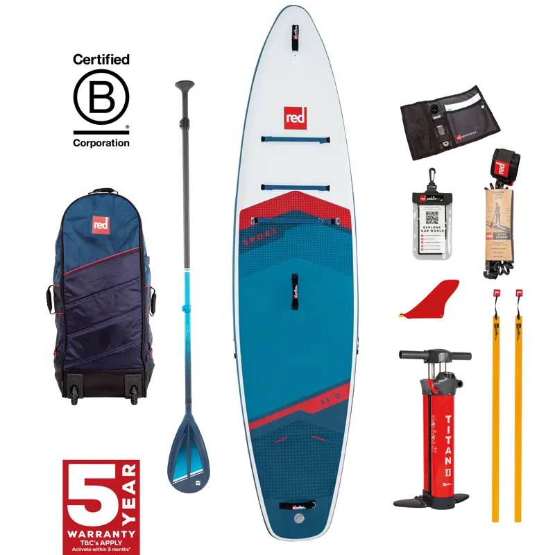 2023 Red Paddle Co Sport 11.3 Touring SUP Package with Hybrid Tough Paddle in Blue