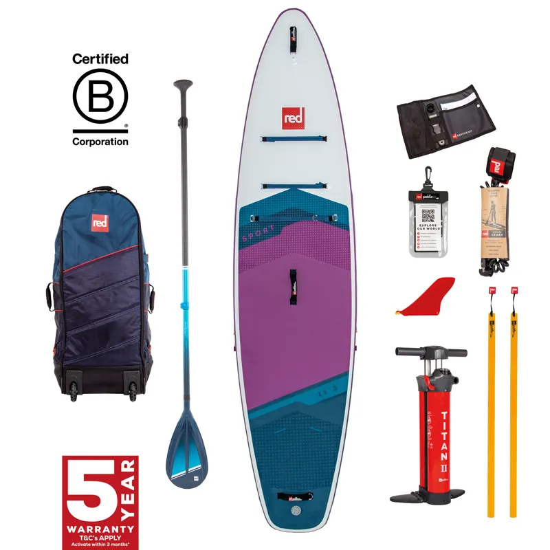 2023 Red Paddle Co Sport 11.3 Touring SUP Package with Hybrid Tough Paddle in Purple