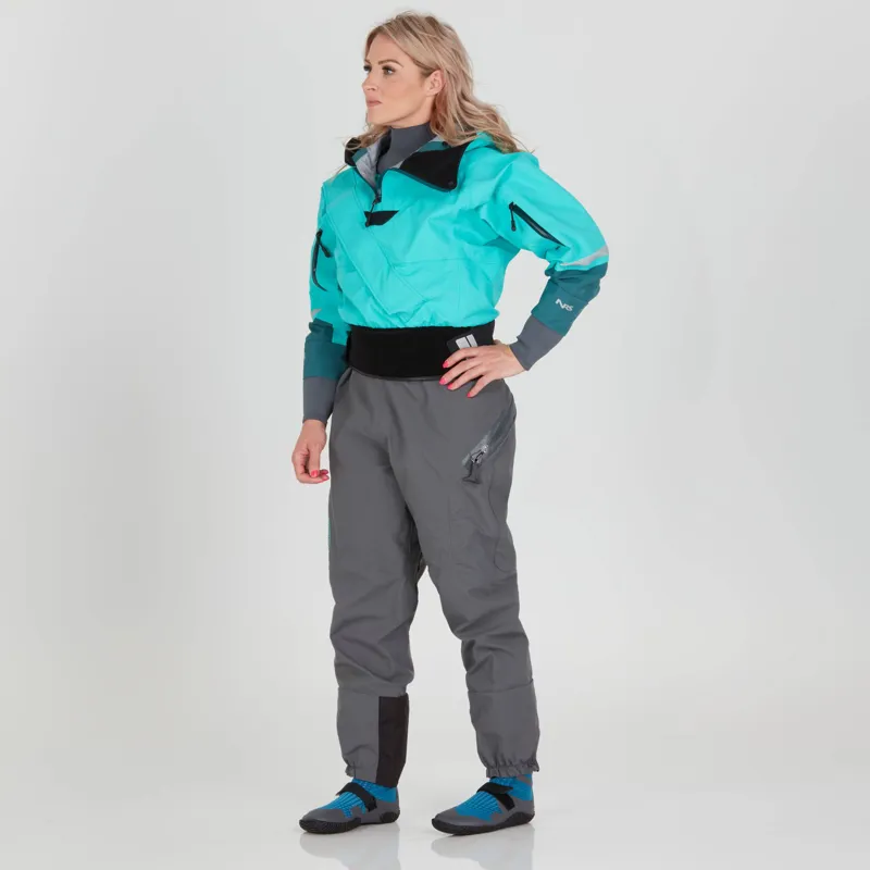 2025 NRS Women's Navigator GORE-TEX Pro Kayaking Dry Suit in Aqua-4