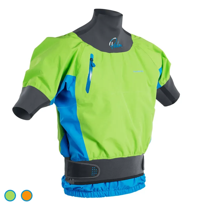 2021 Palm Zenith Short Sleeved Semi Dry Whitewater Jacket in Green or Orange